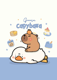 Capybara have funny with goose!
