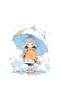 雨中的女孩(插畫風)