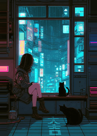 neon city Girl and Cat auspicious 1.1