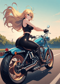 Girl riding a heavy motorcycle 9bbqj