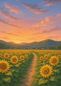 Sunflower Path Under Warm Sky