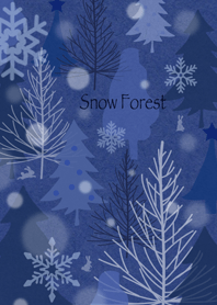 雪が舞い散る森に白うさぎ