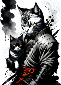 Ink wash cat samurai 977E72