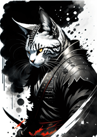 Ink wash cat samurai 91A887