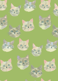 Whimsical Cats on moss green