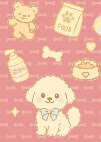 Puppies and items on light pink