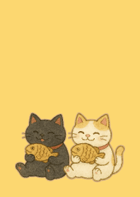 W & B Beckoning Cats2 on lightyellow