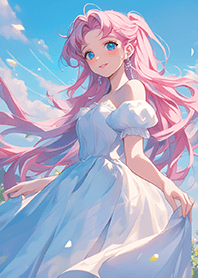 Pink-haired girl in white