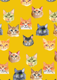 lots of cat faces on yellow