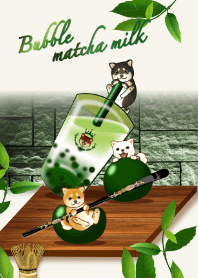 Bubble matcha milk with Shiba dogs 2