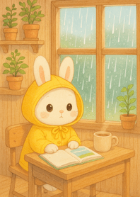 Little rabbit on a rainy day