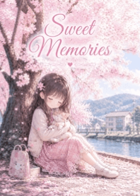 Girl and Cat under Cherry Blossoms V.3