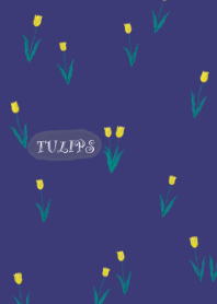 Watercolor Tulips - Navy yellow