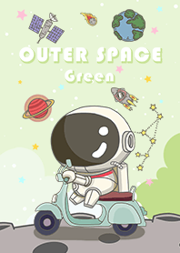 浩瀚宇宙-可愛寶貝太空人-摩托車-綠色星空2