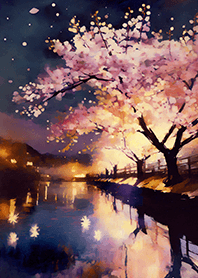 Beautiful night cherry blossoms#1379