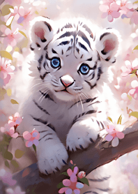 Spring flowers and little white tiger