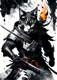 Ink wash cat samurai B962c0