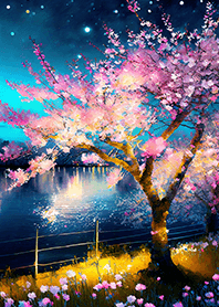 Beautiful night cherry blossoms#1529