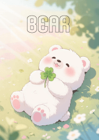Kawaii White Bear In Clover