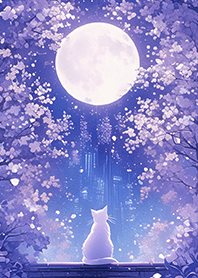 Moonlit White Cat in Purple Realm