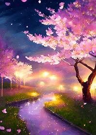 Beautiful night cherry blossoms#1783