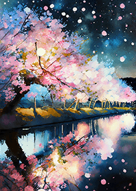 Beautiful night cherry blossoms#1383