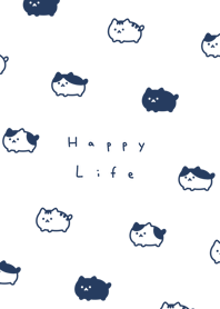Plump Cat - white navy.