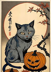 浮世絵 - 万聖節猫 72E64D