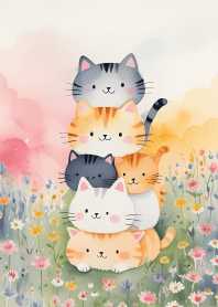 Cute little cat in a flower field