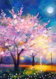Beautiful night cherry blossoms#1234