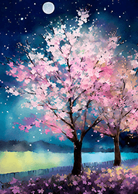 Beautiful night cherry blossoms#1107