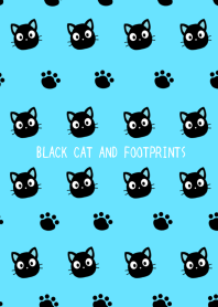 BLACK CAT AND FOOTPRINTSj-NEON LIGHTBLUE
