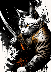 Ink wash cat samurai 10410E