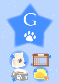【G】イニシャル 肉球とかわいい星×青