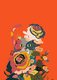 red & yellow 薔薇にひそむ猫