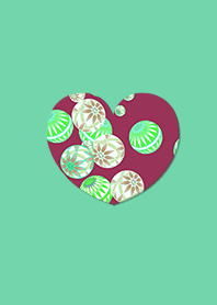 Japanese Pattern Ball Heart Purple Green