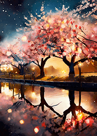 Beautiful night cherry blossoms#1004