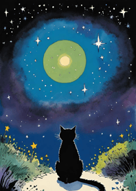 A cat gazing at the starry sky 97f89F