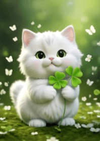 Cute Kitten and Lucky Clovers