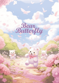 cute bear in garden and butterfly