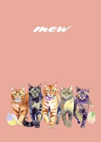 five cats on pink & blue