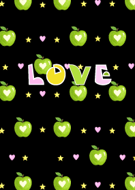 Green apple and hearts on black