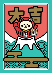 Maneki-neko wearing a Daruma/MINT x Gold