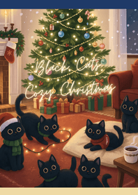 Black Cats Cozy Christmas Beige Blue