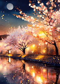 Beautiful night cherry blossoms#1455