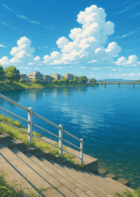 Riverside Blue Sky Reflections