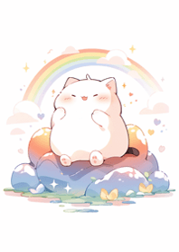 A cute cat with a rainbow_Purple