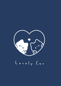Pair Cats in Heart(line)/navy wh