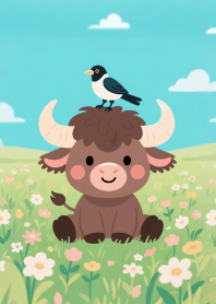 Myna feeding the old buffalo