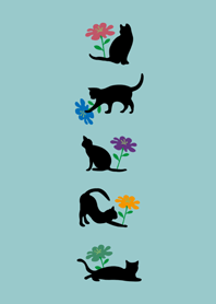 花與黑貓咪